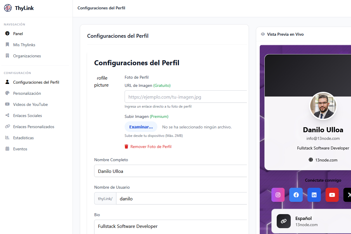 Thylink dashboard